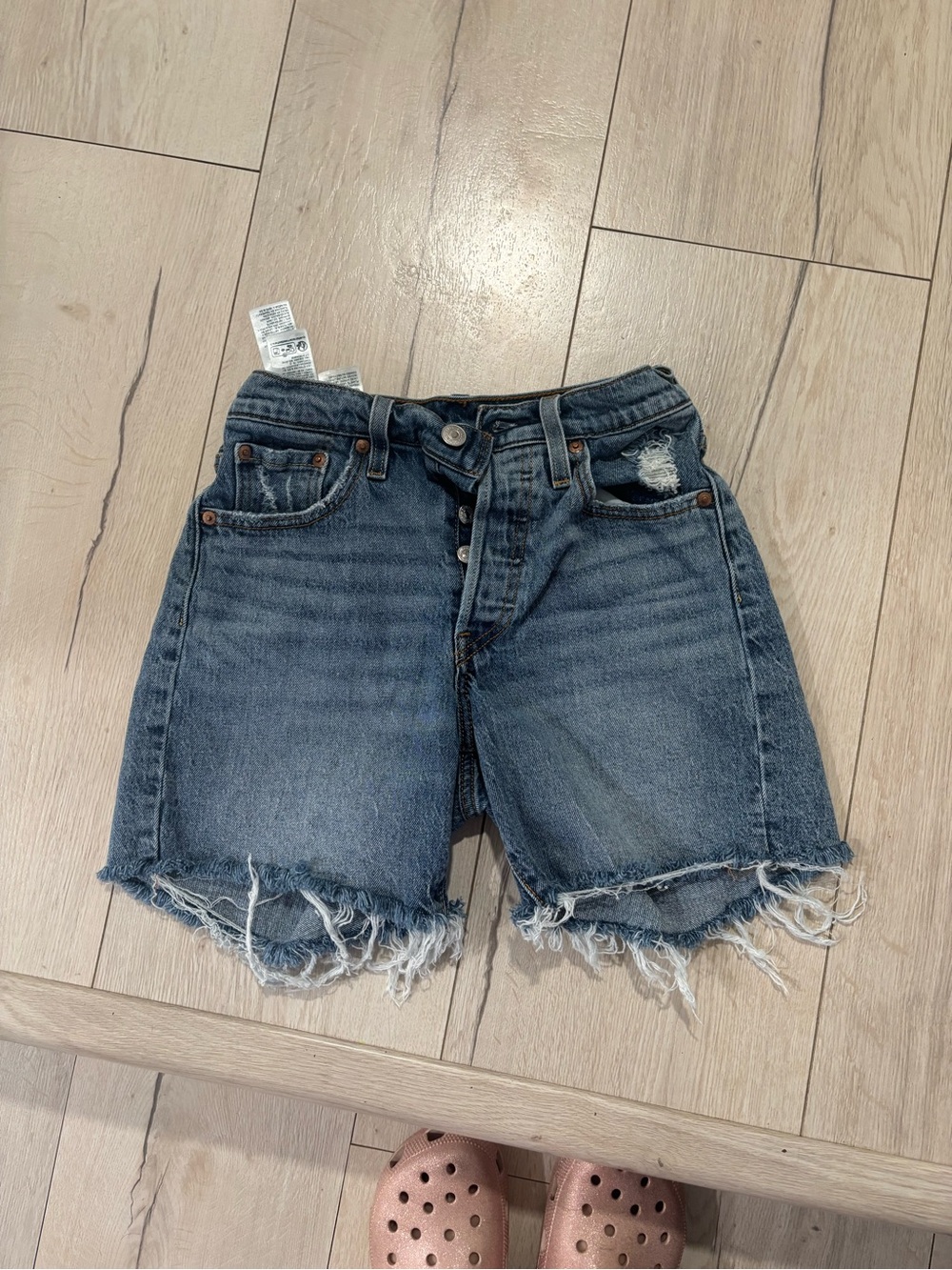 Levi's Raw Hem Distressed Denim Shorts - Dark Blue